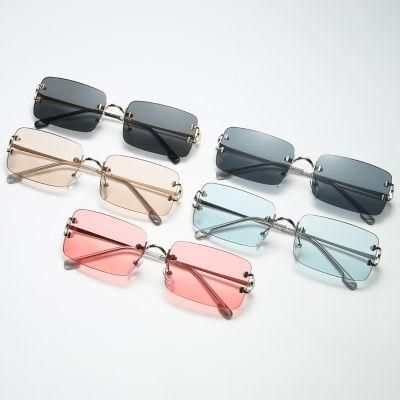 2021 Brand Oversized Metal Sunglasses Luxury Semi Rimless Sunglasses Women Luxury Shades Sunglasses for Women
