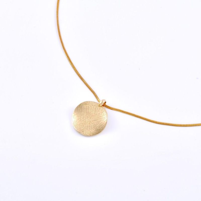 Gold Color PVD Plated Stainless Steel Material with Laser Craft Round Circle Pendant Thin Necklace for Men and Women