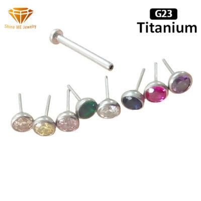 Fashion Jewelry G23 Titanium Body Piercing Jewelry with Stones F136 Titanium Top with Threadless Tpn048