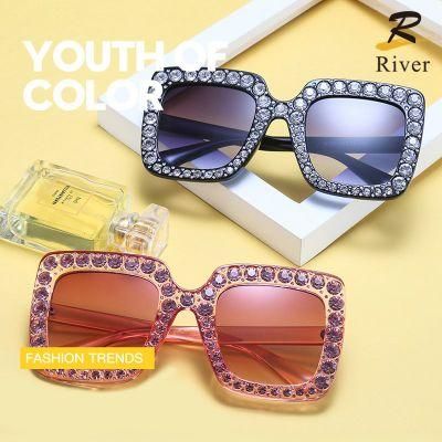 UV400 Square Diamond Oversize Women Stock PC Sunglasses