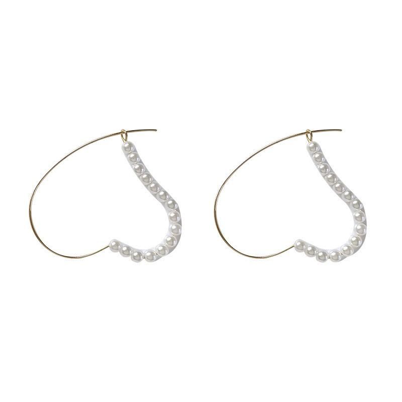 Manufacturer New Design Delicate Thinner Wire Heart Shape Pearl Hoop Earring for Girl Lady