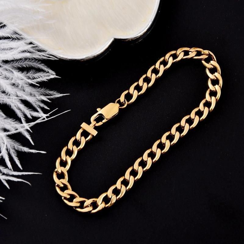 Fashion Jewelry 8inch 316L Stainless Steel Fine Jewellery Gold Plated Figaro Chain Bracelet