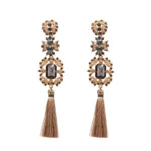 Women Fashion Jewelry Vintage Crystal Stone Alloy Long Tassel Earrings