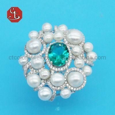 Exaggerated White Pearl Chunky Gems Wedding Rings for Women Girls Fashion Jewelry