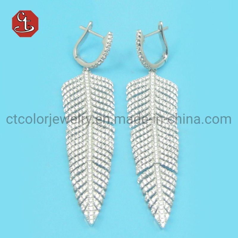 AAA Cubic Zircon Plants Style Silver Earring Long Eardrop