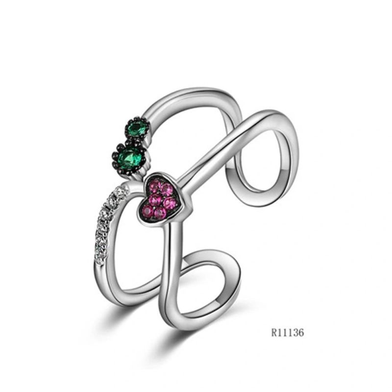 Beautiful Heart Silver with CZ Open Ring