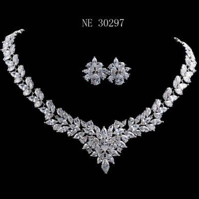 Silver-Tone Round Cut Cubic Zirconia Tennis Necklace Earrings Set, Luxury CZ Jewelry Set, Wedding Jewelry Set
