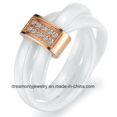 Rose Gold Plated Steel Ring Three Ceramic Rings Together with Stones