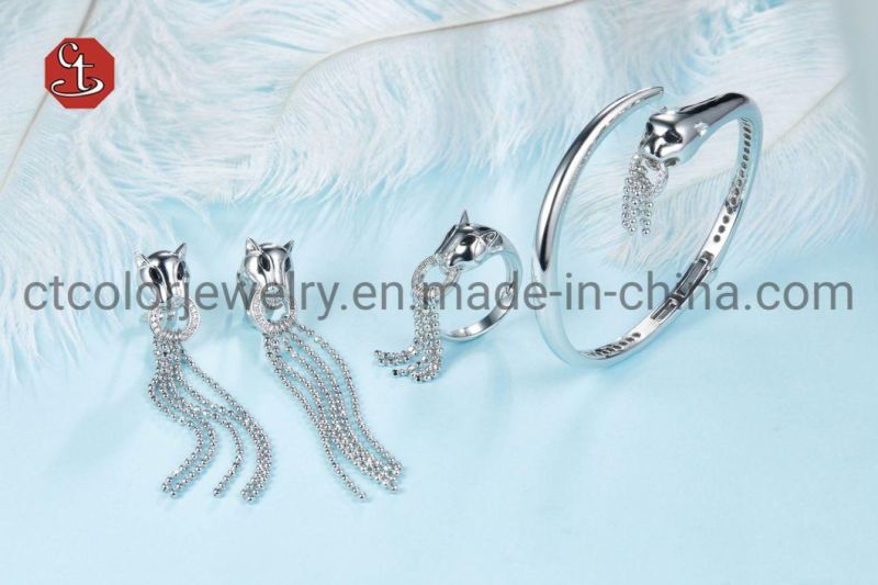 Leopard Head Inlaid Women Silver Rings Hip Hop Animal Group Party Punk Finger Ring Jewelry Personality Fashion New Style