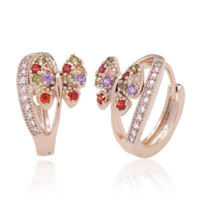 Multicolored Zircon Gold Plated Hoop Butterfly Earrings