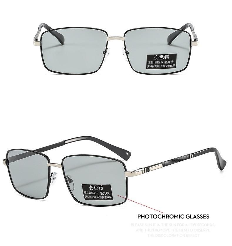2022 Men′s Polarized Frame Metal Driving Mirror Color Changing Sunglasses