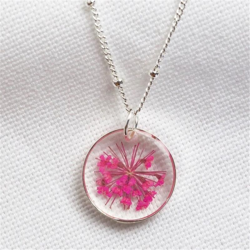 Personalised Pressed Birth Real Dry Flowers Pendant Necklace New Romantic Necklace Supplier