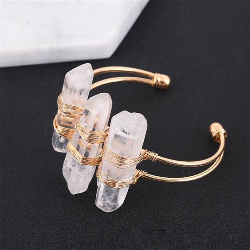 Personality Creative Natural Stone Crystal Bracelet Opening Bangle for Lady