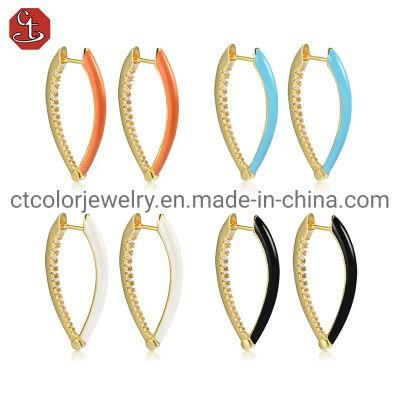 Fashion Silver Jewelry 18K Gold Plated Four Colorful Enamel Earring