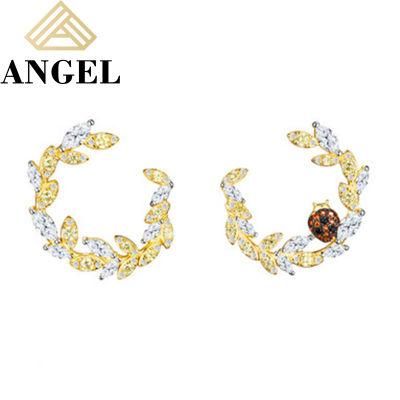 Wholesale Gold Silver Plated Charm Coccinella Septempunctata Zirconia Earrings