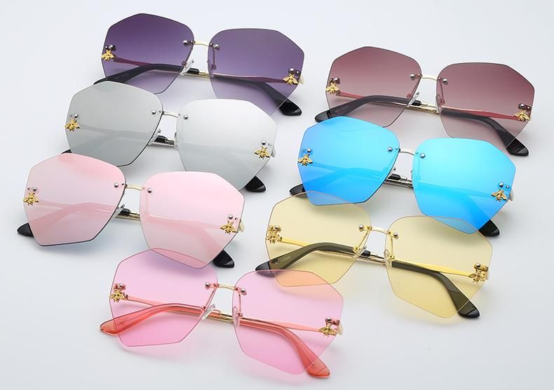 Fashion Metal Rimless Small Frames Designer Shade HD UV400 Sun Glasses Sunglasses for Men with Cases
