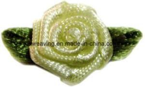 Colorful Satin Rose Flower Ribbon Bow with a Leaf