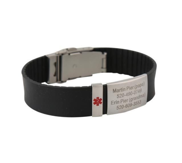 Laser Engraved Adjustable Medical Alert Silicone Bangle Wristband Bracelet for Men Women