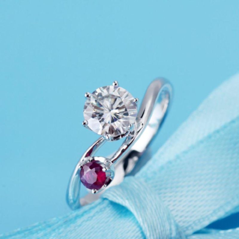 Romantic Heart Cut Gemstones18K White Gold Plated Ruby Moissanite Diamond Ring for Women