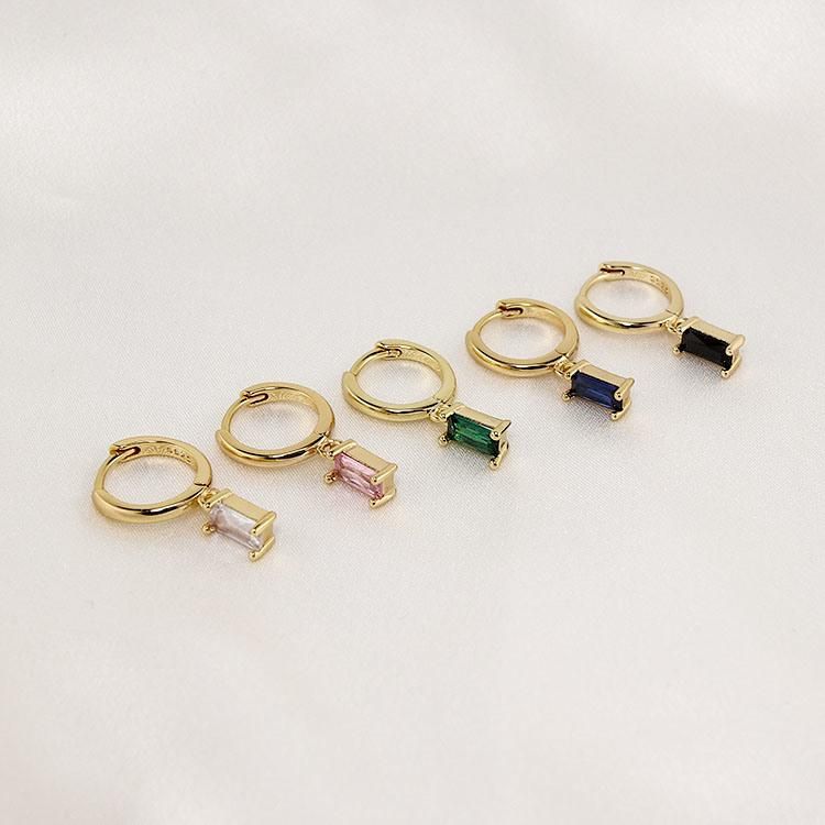 Custom 2022 925 Sterling Silver Dainty Fashion Jewelry 18K Gold Plated Baguette Colorful Stones Huggie Hoop Cubic Zirconia Drop Earrings