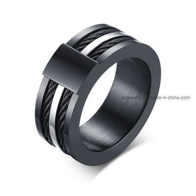 316L Stainless Steel Jewelry IP Black Line Wia Luxury Thick Cool Men Ring