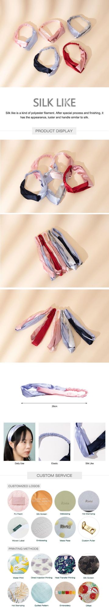 2021 New Arrival Custom Design Beauty Accessories Silk Like Hairband