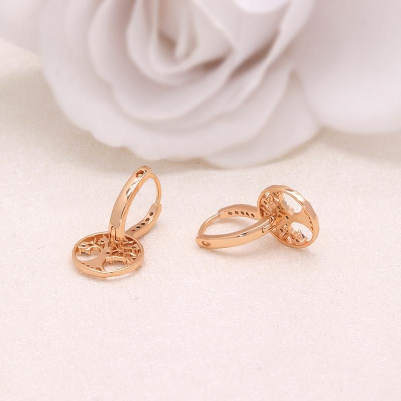 Gold Plated Luxury Zircon Tree of Life Hanging Hoop Earrings