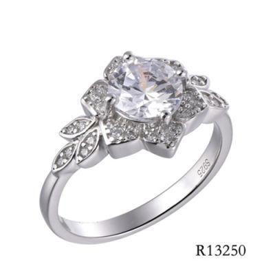 Flower Main Stone Silver Ring with CZ