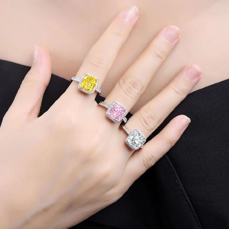 Fashion Jewelry 3.0CT Cushion Simulated Color Diamond Couple Wedding Engagement Rings Jewelry Women in 925 Sterling Silver