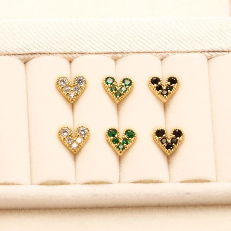 2022 Fashion Women 18K Gold Plated White Black Green Colorful CZ Zircon Heart Stud Earrings 925 Sterling Silver Custom Jewelry