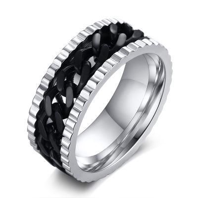 Simple Transshipment Jewelry Men&prime;s Stainless Steel Rotary Chain Ring