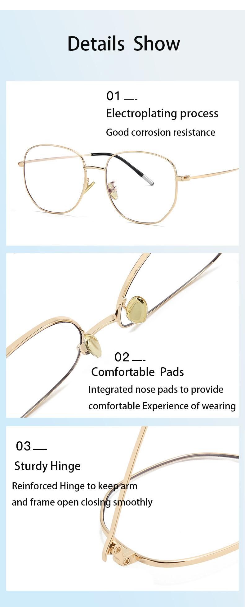2022 Designer Logo Fashion Brand Clear Bluelight Reading Radiation Men Metal Glasses Frame for Women