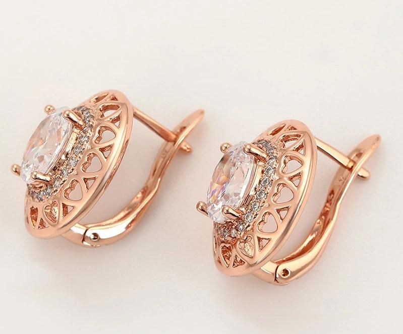 Fashion Exquisite Diamond Set Environmental Protection Copper New Rose Gold Ear Clip Earrings
