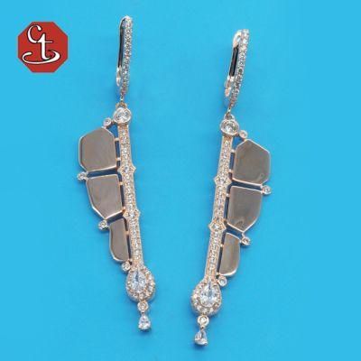 fashion Jewelry High Quality Rose Gold Silver Earrings Pave 3A CZ