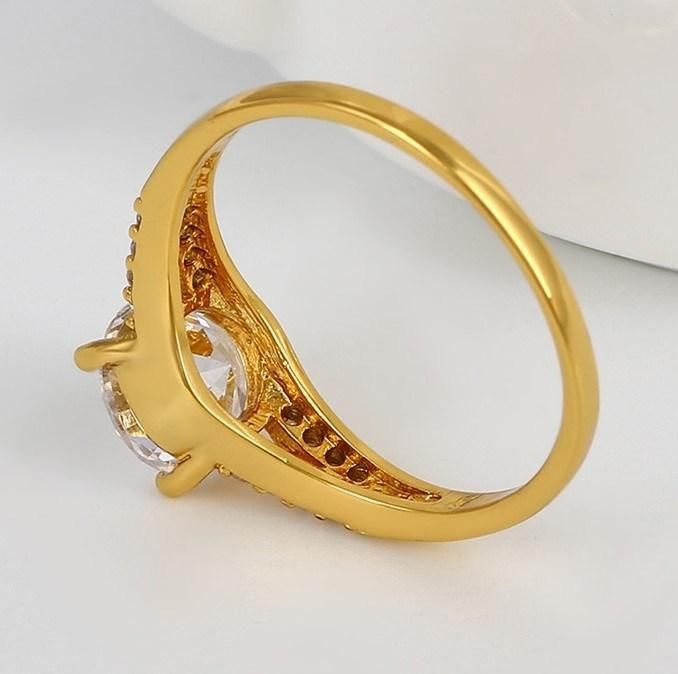 Copper Alloy Dubai 24K Gold Plated Engagement Diamond Ring