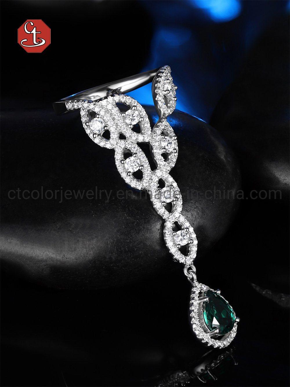 Water Drop Created Ruby/Green/Blue Gemstone Rings Silver Dangle Micro Setting Silver Ring