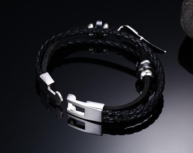 Promotion Gift Feather Black Leather Bracelet Fashion Jewelry