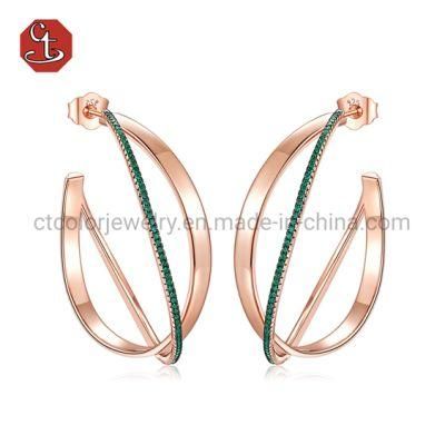 Fashion Rose Gold Jewelry Silver or Brass Hoop Earrings for Women