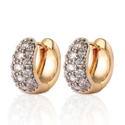 Fashion 18K Gold Silver Alloy Jewelry Hoop Stud Drop Huggie CZ Earrings with Crystal for Women