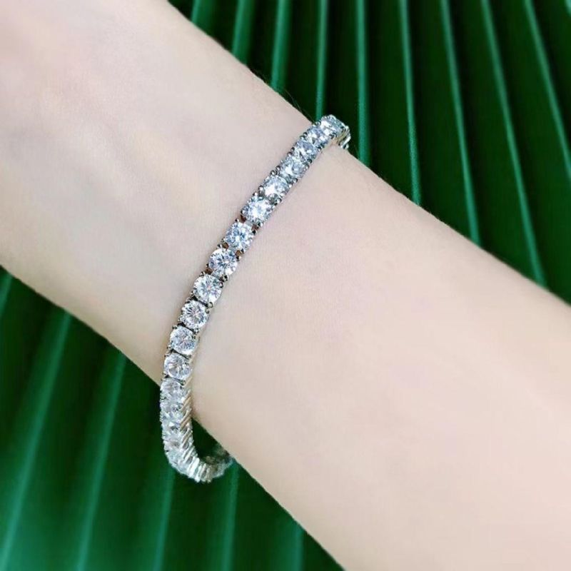 925 Sterling Silver One Row Full of High-Carbon Diamond Bright Silver Charms for 4mm Tennis Bracelet Jewelry