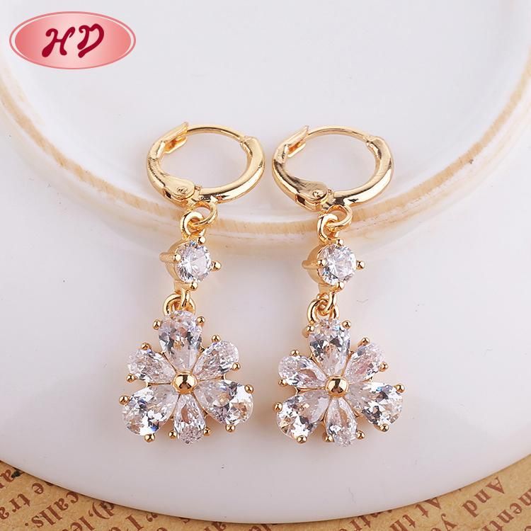 New Luxury Long 18K Gold Plated CZ Bridal Jewellery Designs Drop Crown Earrings for Women