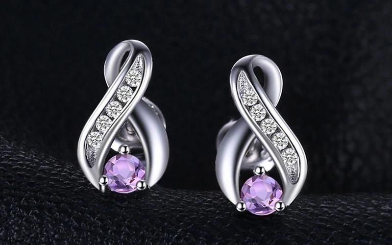 925 Sterling Silver Earring for Fashion Women Fine Jewelry with Gemstone Amethyst