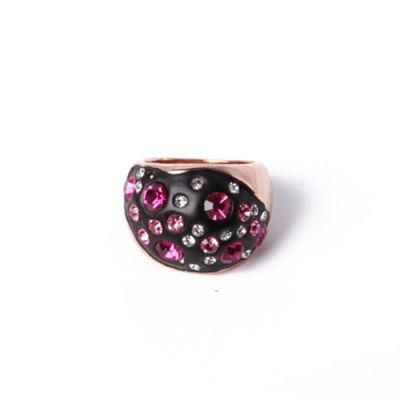 Hotsales Fashion Jewelry Black Coating Gold Ring with Pink Rhinestone