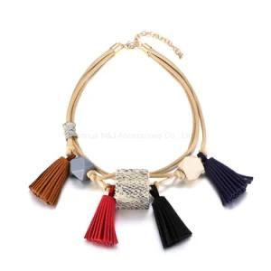 Fashion Jewelry Colorful Tassel Multi-Layer Geometric Choker Necklace Women Wood Wax Rope Jewellery