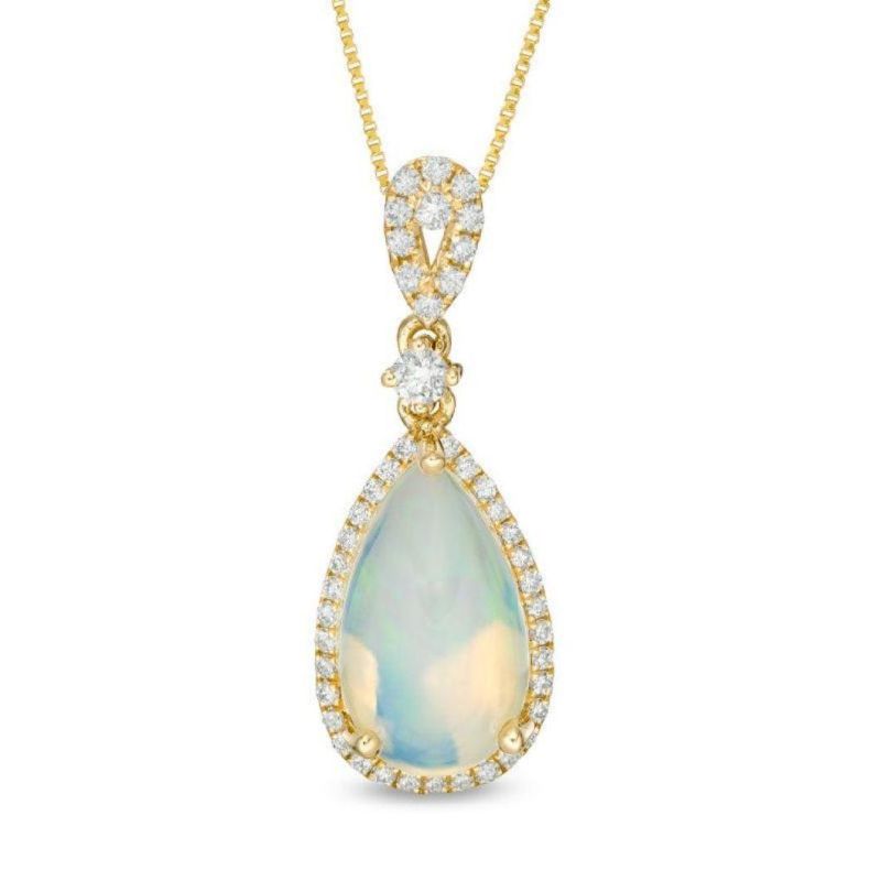 Vivid Unique Hot Selling Jewelry Elongated Cushion Cut Opal with CZ Necklace S925 Gold Plated Wholesale