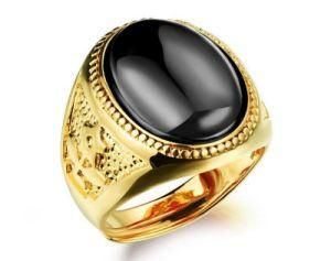 Factory Wholesale Adjustable 18K Gold Plated Copper Black Stone Ring