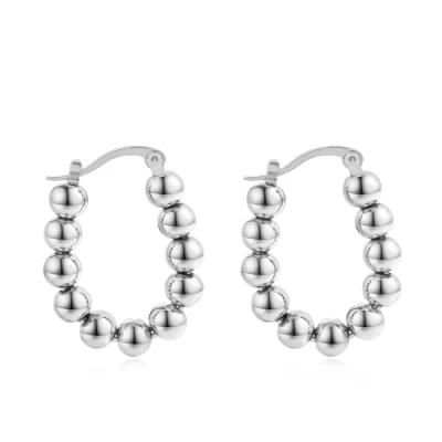 Shinny and Smooth Beads Combination Hoop Stainless Steel Earrings