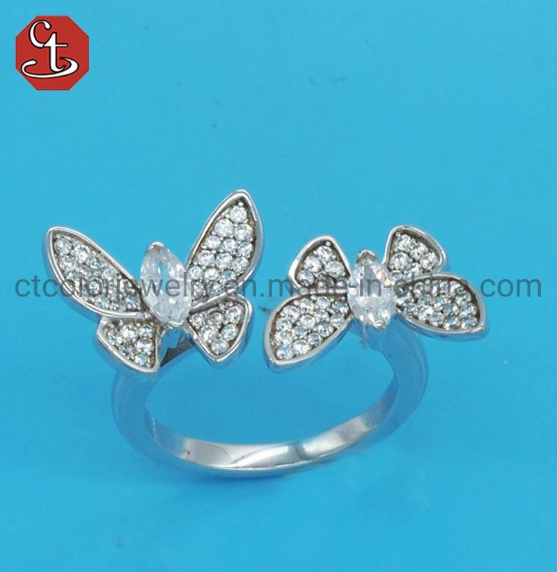 Fashion Jewelry Design 18K Gold Silver Cubic Zirconia Butterfly Rings Adjustable Crystal Butterfly Rings for Women Girls