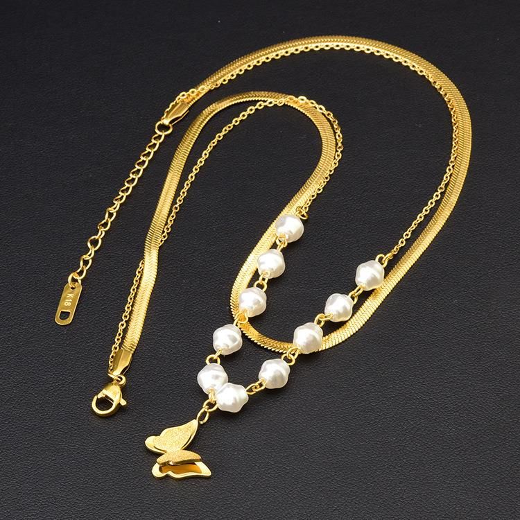 Factory Wholesale Fashion Jewelry Ins Net Red 18K Stainless Steel Jewelry Double Layer Snake Chain Necklace