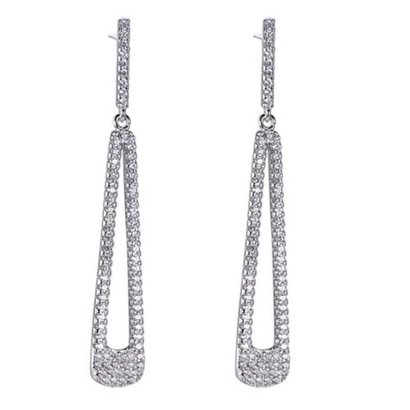 925 Silver Fashion Geometric Long White CZ Earring for Promotion Sales